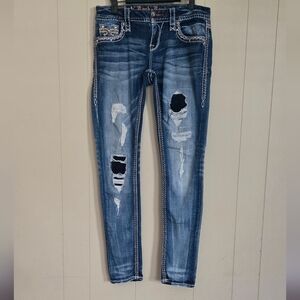 Rock Revival Distressed Ladies Color Sun Skinny Jeans Size 27